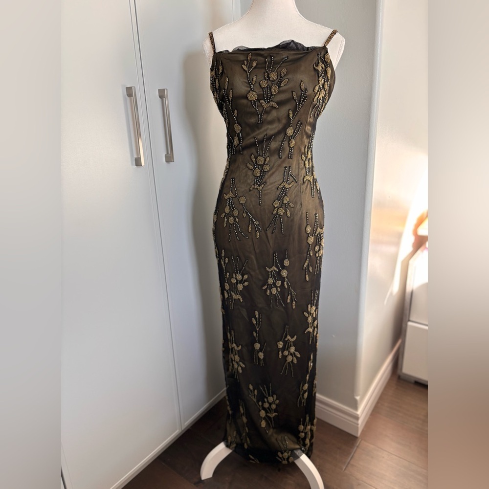 Stunning Vintage Bob Mackie Black/Green/Gold Beaded Dress